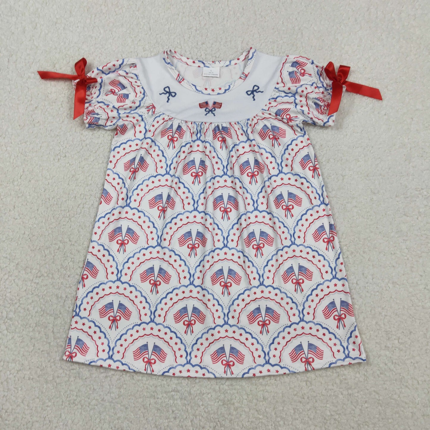RTS NO MOQ Sibling Baby Girls' Checked Knee-Length Dress Rompers with Embroidery Bow for 4th of July Red White And Blue Outfit