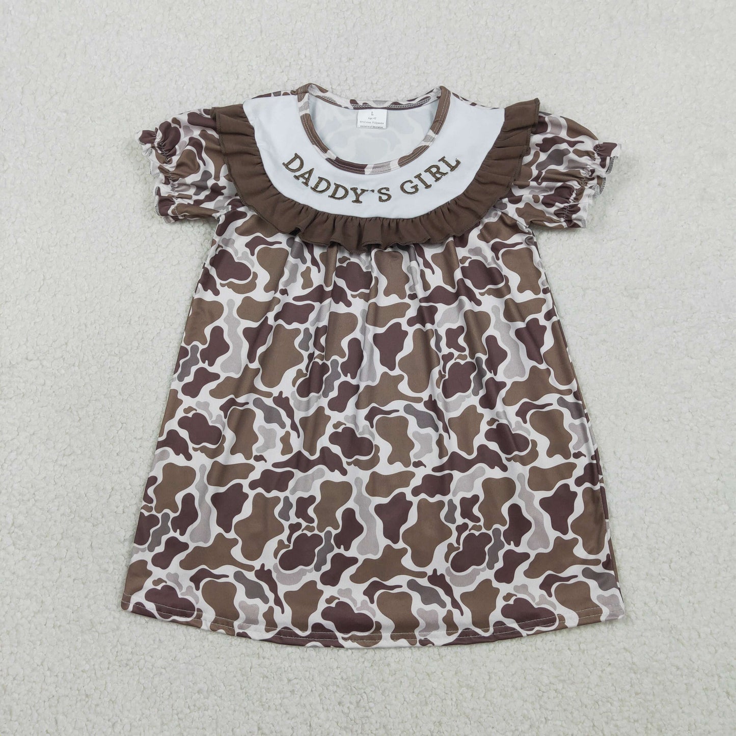 RTS NO MOQ GSD3526 Baby Girls' Southern Brown Camo Ruffle Knee-Length Dress Embroidered 'Daddy's Girl' Girls Fashion Clothing