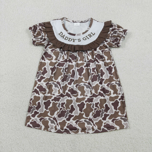 RTS NO MOQ GSD3526 Baby Girls' Southern Brown Camo Ruffle Knee-Length Dress Embroidered 'Daddy's Girl' Girls Fashion Clothing