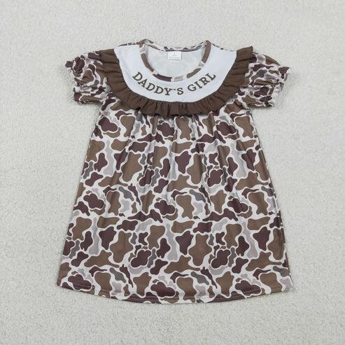 RTS NO MOQ Sibling Embroidery Mama's Boy Girl Brown Camouflage Shorts Outfit Set Dress Rompers for Children Baby Clothing Set