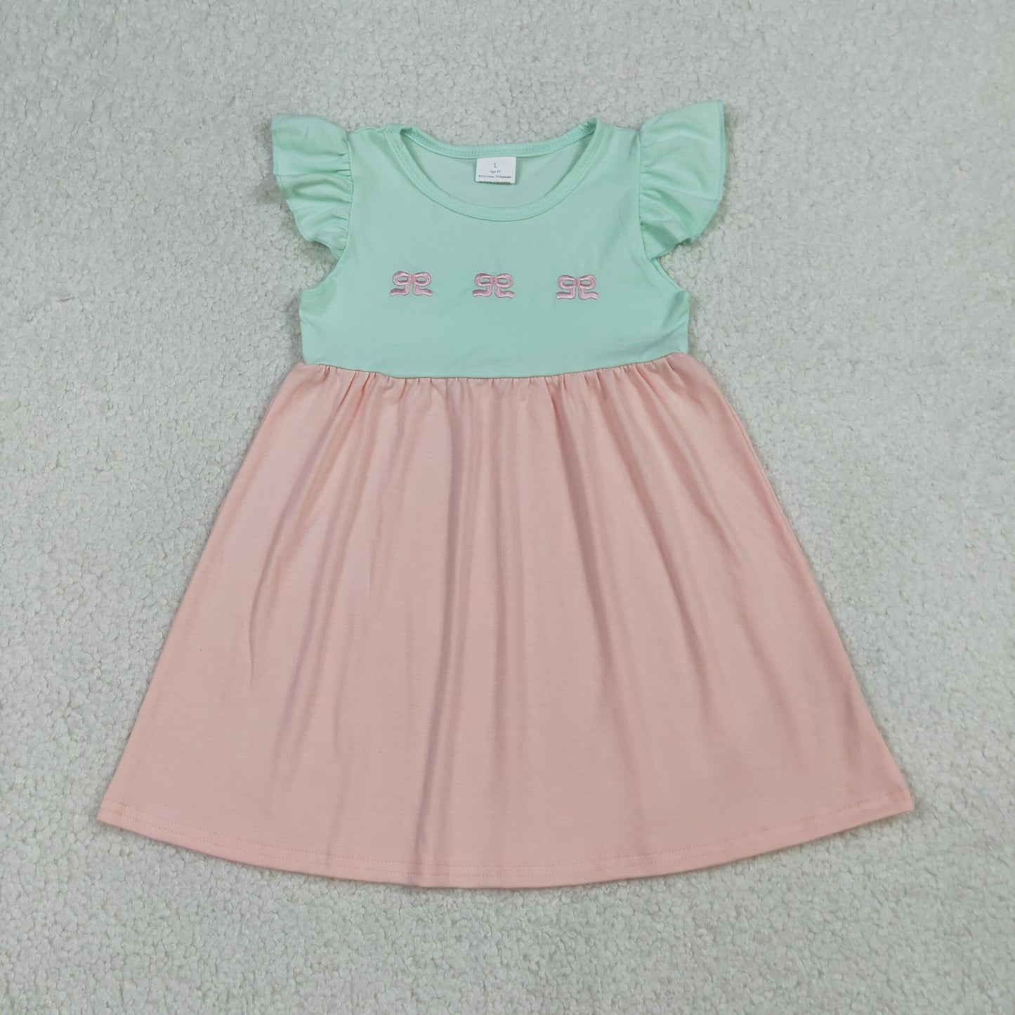 RTS NO MOQ GSD3530 Embroidery Baby Girls Bows Flutter Sleeve Patchwork Knee Length Dress