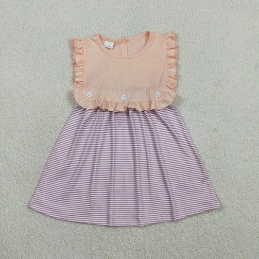 RTS NO MOQ GSD3559 Baby Girls Sleeveless Lavender Stripe Dress with Buttons Knee-Length Casual Summer Dress for Infants