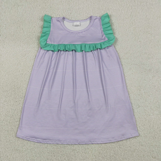 RTS NO MOQ GSD3560 Baby Girls Sleeveless Purple Stripe Knee-Length Dresses Infant Girls Summer Casual Dresses