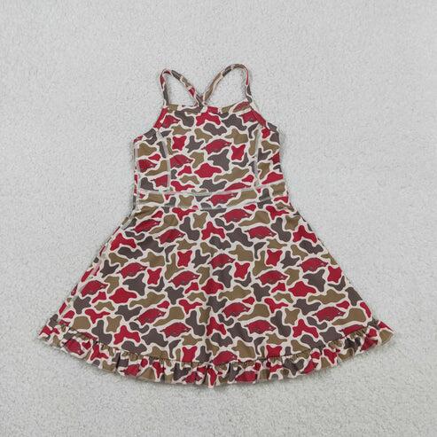 RTS NO MOQ Sibling Baby Girls Strap Leopard Print Yoga Short Knee-Length Dress Active Team Outfit for Girls
