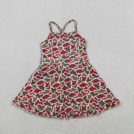 RTS NO MOQ Baby Girls Strap Camo Yoga Active Shorts Ruffle Knee Length Dresses