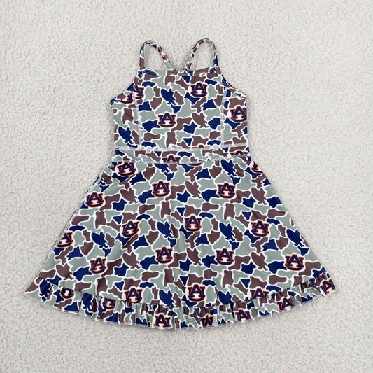 RTS NO MOQ yoga fabric GSD3588 Baby Girls Camouflage Strap Ruffle Hem Knee Length Team Yoga Dresses