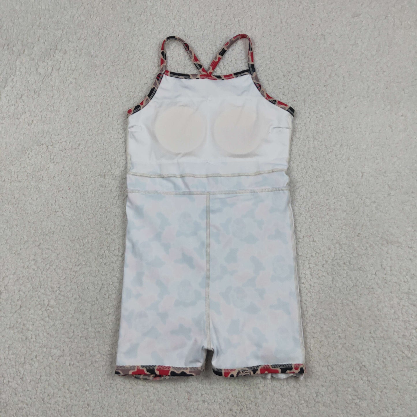 RTS NO MOQ yoga fabric GSD3593 Baby Girls Strap Camo Team Print Ruffle Knee Length Dress