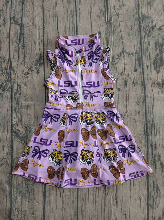 (Pre Order) No moq GSD3604 Kids Girls Purple Active Shorts Knee Length Dress