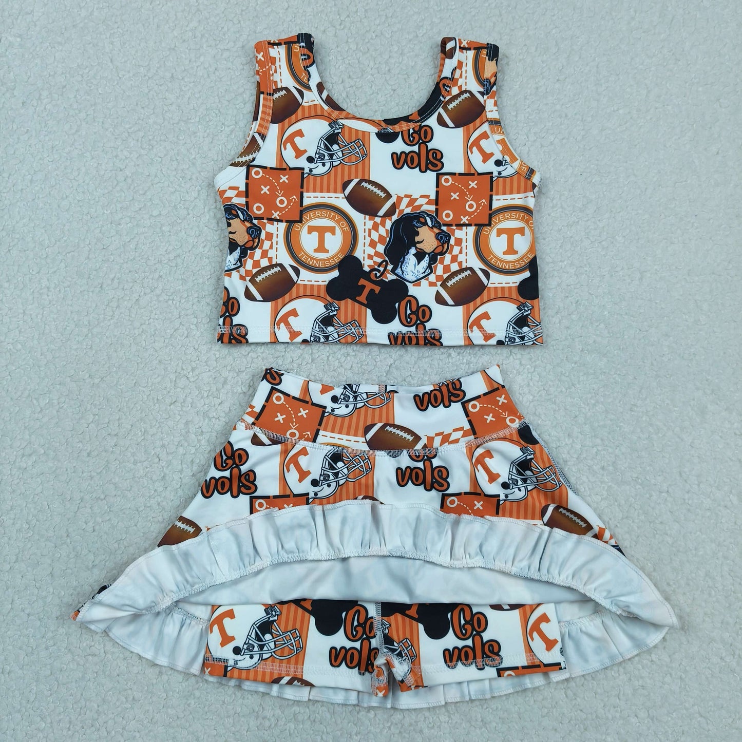 RTS NO MOQ GSD3613 Baby Girls Football Vest Ruffle Skirt Yoga Active Team Clothes