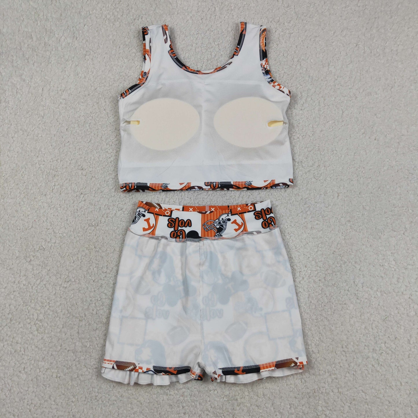 RTS NO MOQ yoga fabric GSD3613 Baby Girls Team Yoga Football Go Vols Vest And Ruffle Skirt