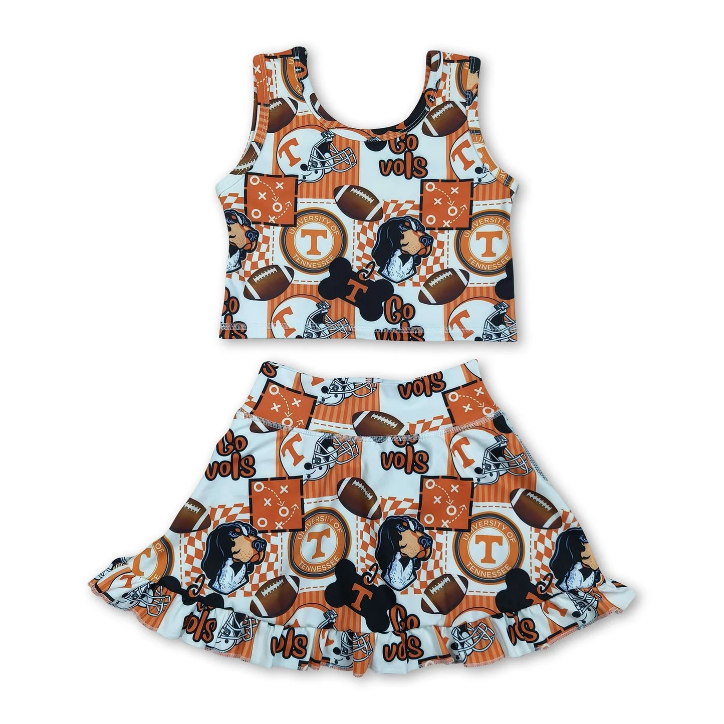 RTS NO MOQ Sibling milk silk Baby Girls Footballs Vest Ruffle Skirt Short Team Yoga Active Sets Patchwork Knee Length Dresses Boys Button Shirts Top