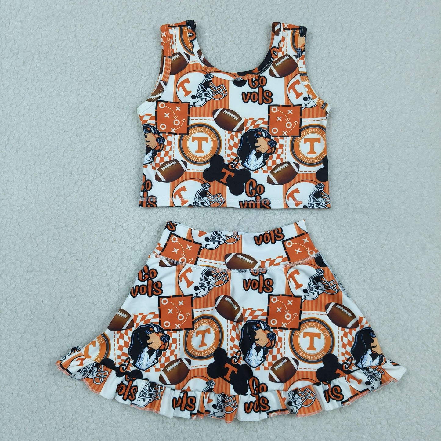 RTS NO MOQ GSD3613 Baby Girls Football Vest Ruffle Skirt Yoga Active Team Clothes