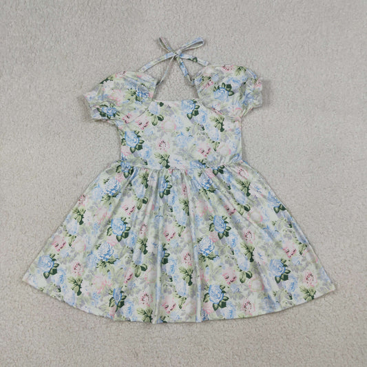 RTS NO MOQ GSD3615 Baby Girls Knee-Length Dress Short Ruffle Sleeve Colorful Flowers