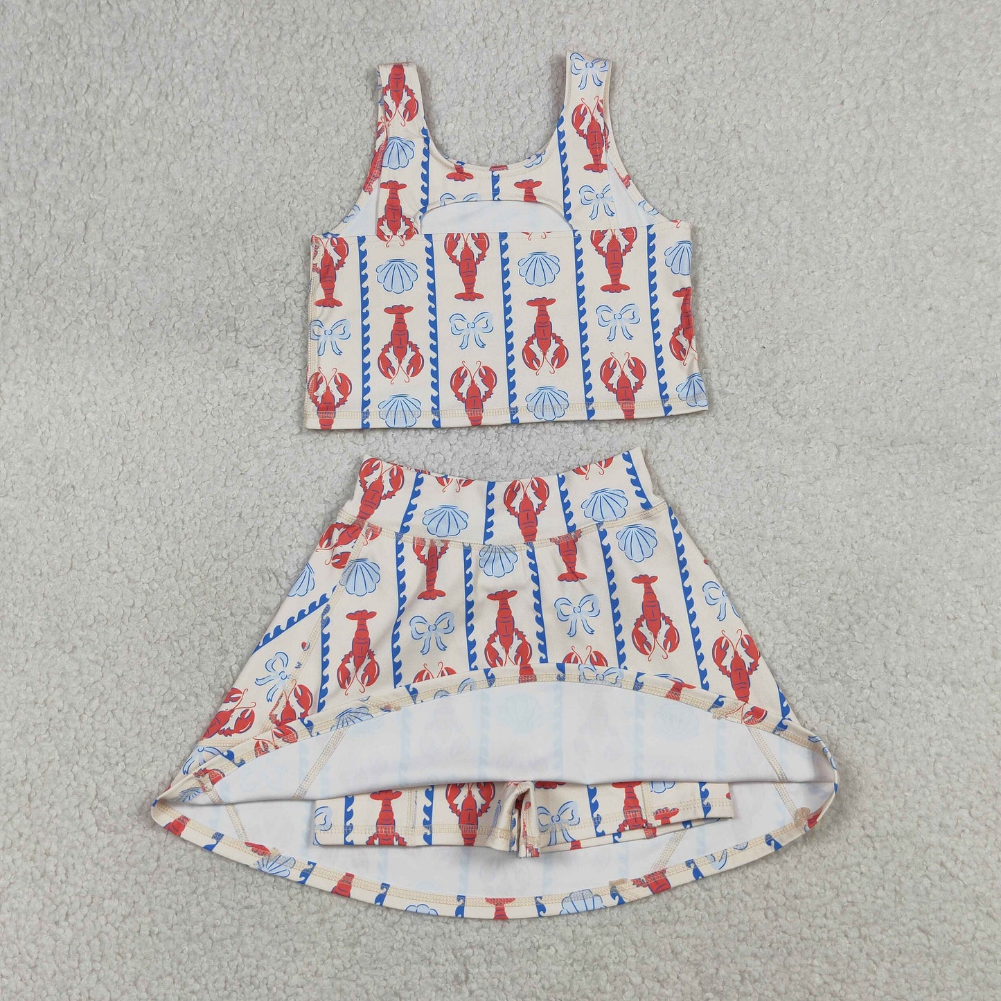 RTS NO MOQ Sibling Baby Girls Flower Flags Vest Skirt Short 4th of July Yoga Active Clothes Sets