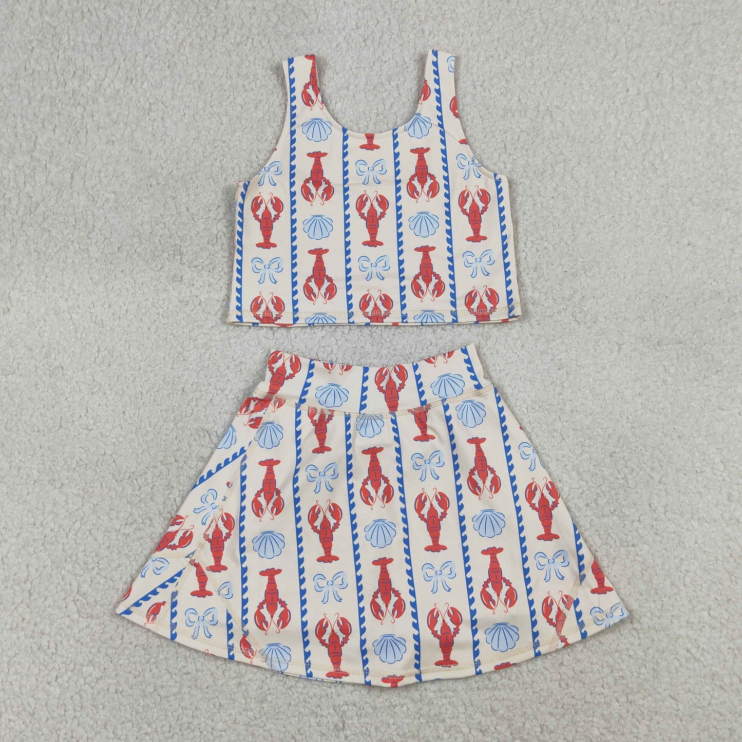 RTS NO MOQ GSD3626 Baby Girls Bows Crayfish Stripes Vest Top Skirt Short Set Active Yoga Clothes Outfit for Kids
