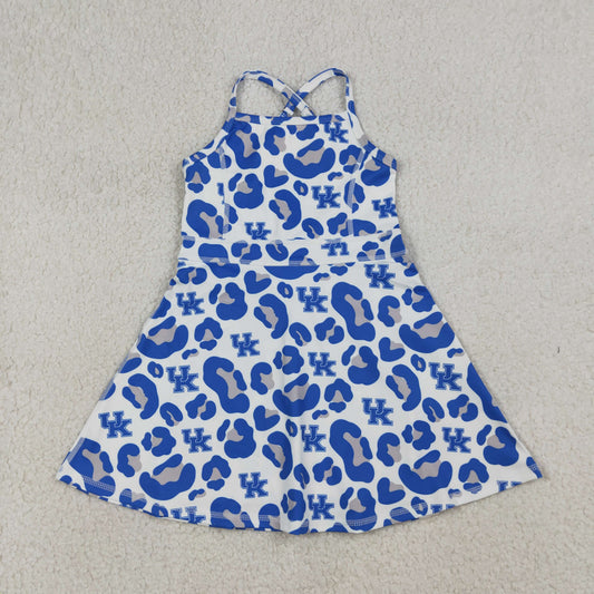 RTS NO MOQ GSD3630 Baby Girls Blue Leopard Strap Yoga Shorts Knee-Length Active Dresses