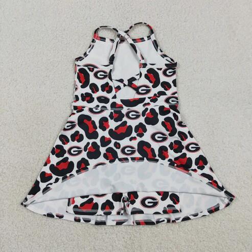 RTS NO MOQ Sibling Baby Girls Strap Leopard Print Yoga Short Knee-Length Dress Active Team Outfit for Girls