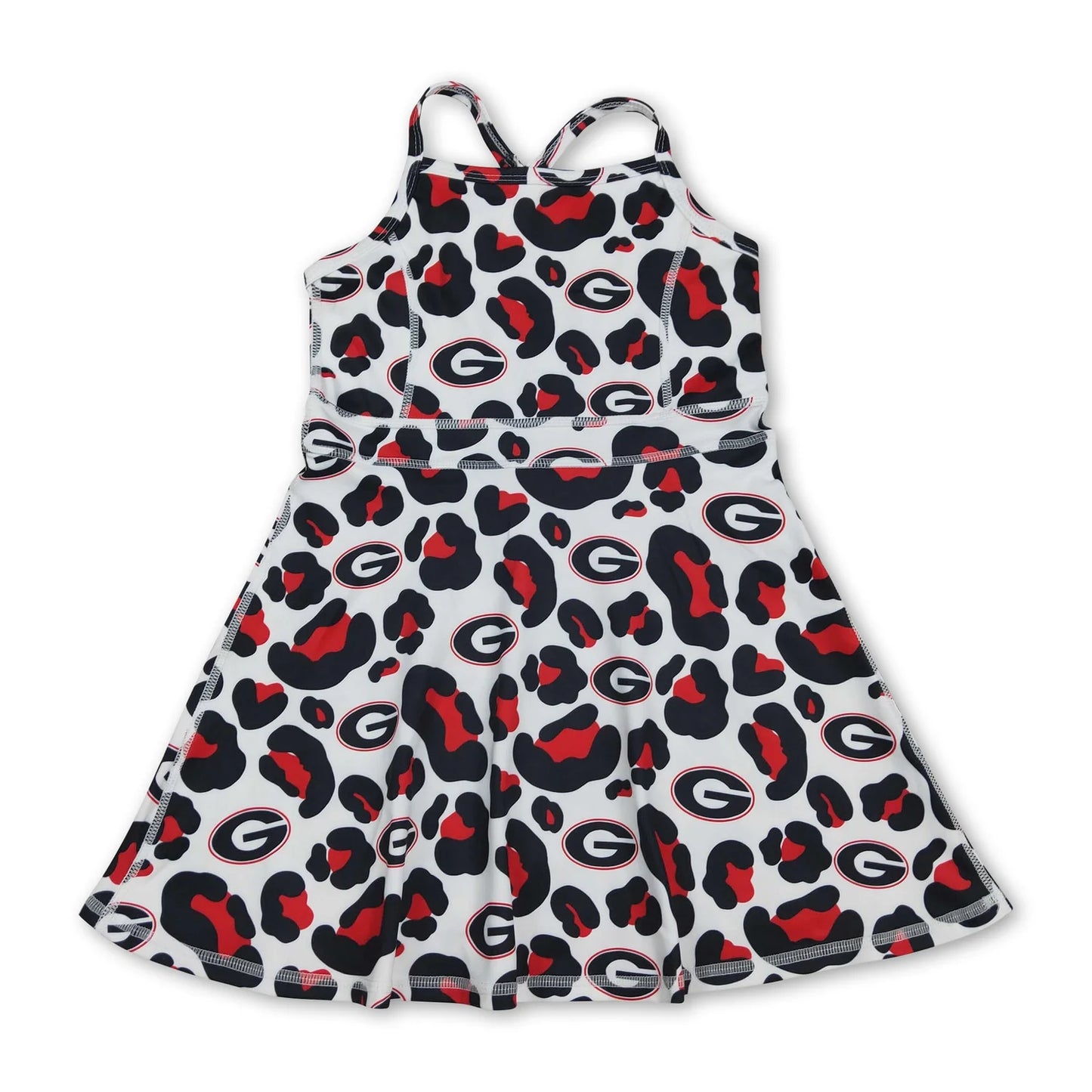 RTS NO MOQ Sibling yoga fabric Baby Girls Fashion Leopard Strap Knee Active Wear Dresses