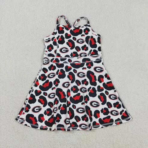 RTS NO MOQ Sibling Baby Girls Strap Leopard Print Yoga Short Knee-Length Dress Active Team Outfit for Girls