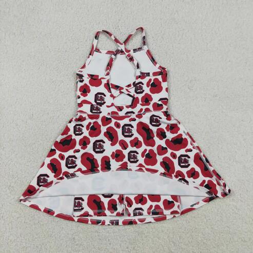 RTS NO MOQ Sibling Baby Girls Strap Leopard Print Yoga Short Knee-Length Dress Active Team Outfit for Girls