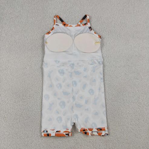 RTS NO MOQ Sibling Baby Girls Strap Leopard Print Yoga Short Knee-Length Dress Active Team Outfit for Girls