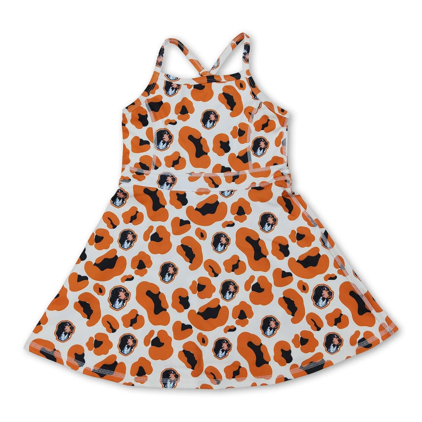 RTS NO MOQ Sibling yoga fabric Baby Girls Fashion Leopard Strap Knee Active Wear Dresses