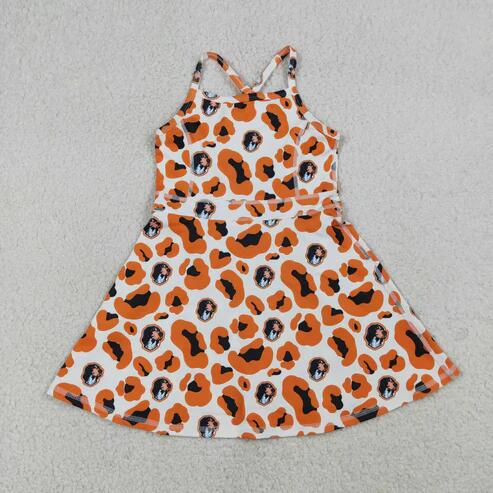 RTS NO MOQ Sibling Baby Girls Strap Leopard Print Yoga Short Knee-Length Dress Active Team Outfit for Girls