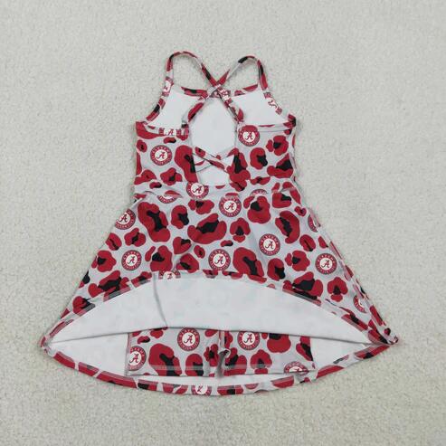 RTS NO MOQ Sibling Baby Girls Strap Leopard Print Yoga Short Knee-Length Dress Active Team Outfit for Girls