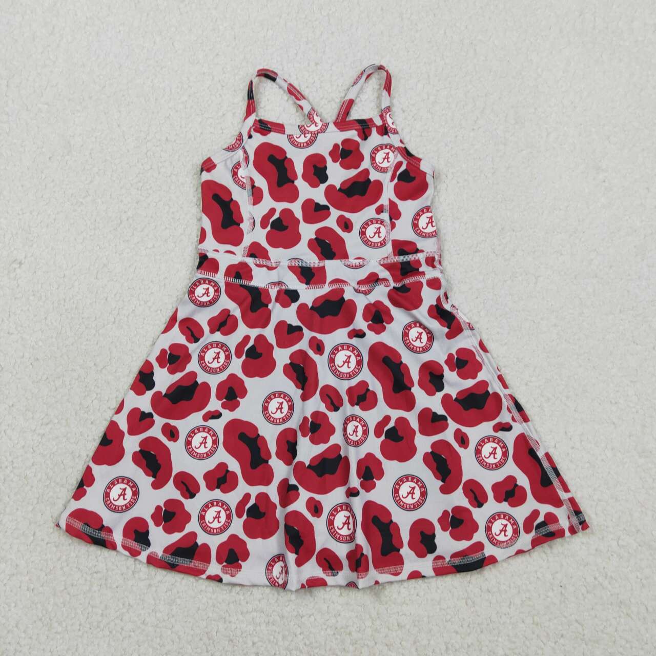 RTS NO MOQ GSD3635 Baby Girls Red Leopard Strap Yoga Shorts Knee-Length Active Dress Team Children's Outfit