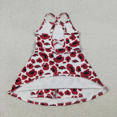 RTS NO MOQ Sibling Baby Girls Strap Leopard Print Yoga Short Knee-Length Dress Active Team Outfit for Girls