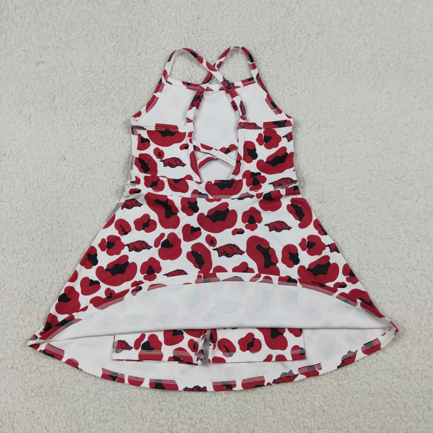 RTS NO MOQ GSD3636 Baby Girls Strap Leopard Print Yoga Shorts Knee-Length Active Dress Team Outfit