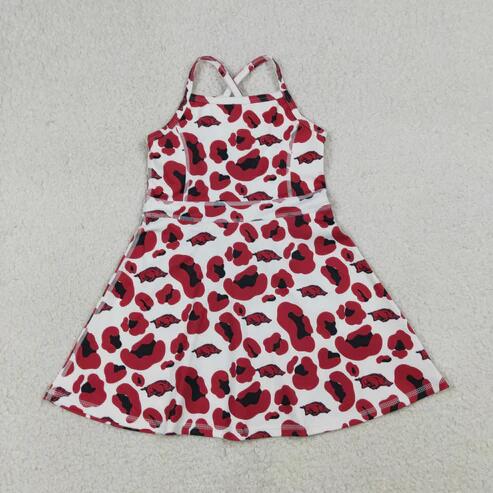 RTS NO MOQ Sibling Baby Girls Strap Leopard Print Yoga Short Knee-Length Dress Active Team Outfit for Girls