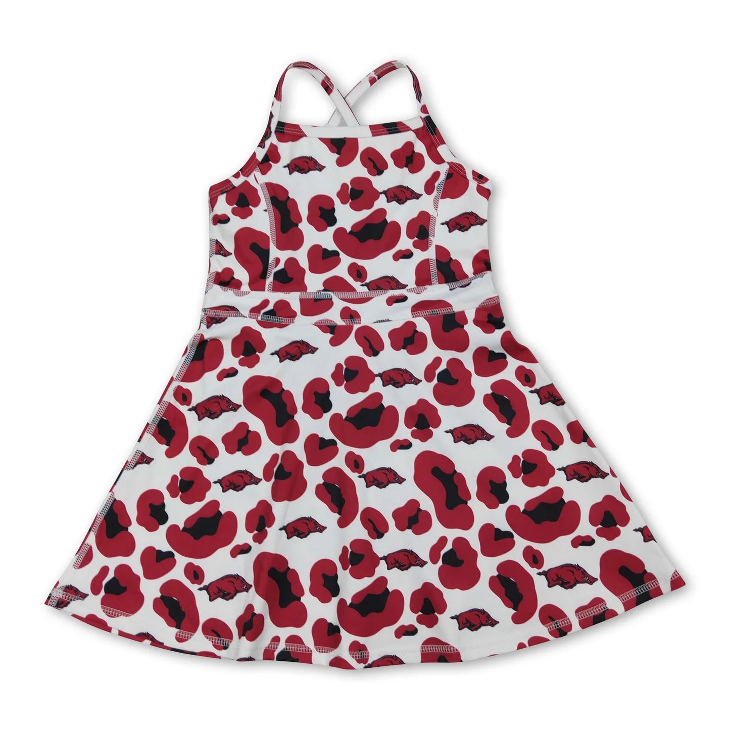 RTS NO MOQ Sibling yoga fabric Baby Girls Fashion Leopard Strap Knee Active Wear Dresses