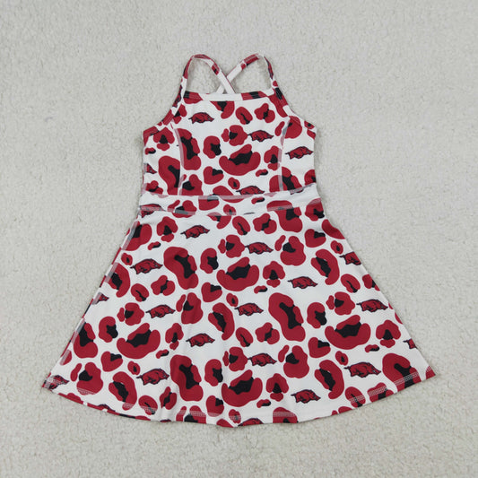 RTS NO MOQ GSD3636 Baby Girls Strap Leopard Print Yoga Shorts Knee-Length Active Dress Team Outfit