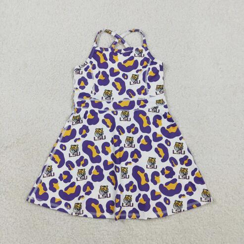 RTS NO MOQ Sibling Baby Girls Strap Leopard Print Yoga Short Knee-Length Dress Active Team Outfit for Girls