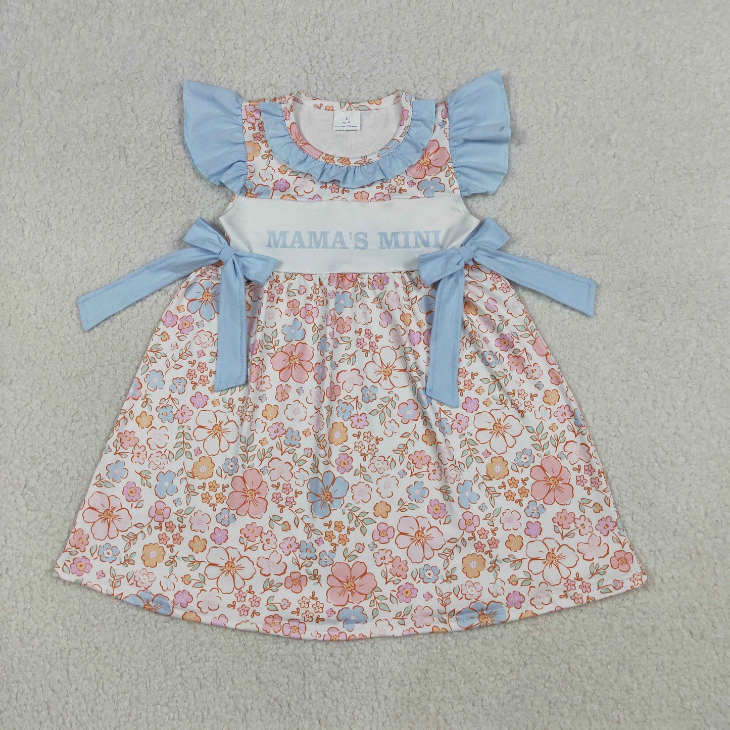 RTS NO MOQ Sibling Baby Girls Colorful Flowers Flutter Sleeves Knee Length Dresses Ruffle Rompers