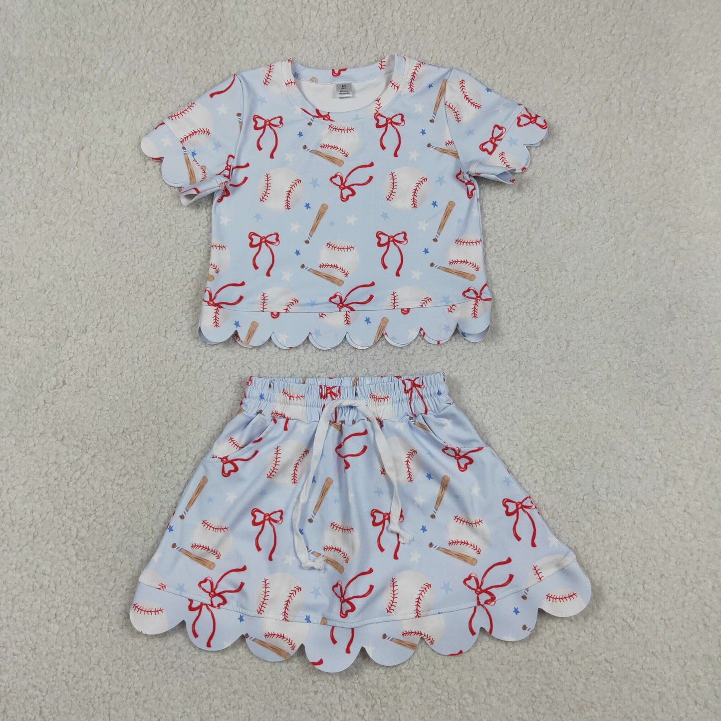 RTS NO MOQ GSD3656 Toddler Girls Baseball Bow Top Skirt Short Yoga Active Clothes