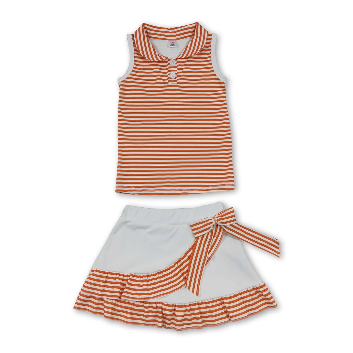 RTS NO MOQ Sibling yoga fabric Baby Girls Cute Stripe Button Vest Ruffle Short Skirt Yoga Active Set