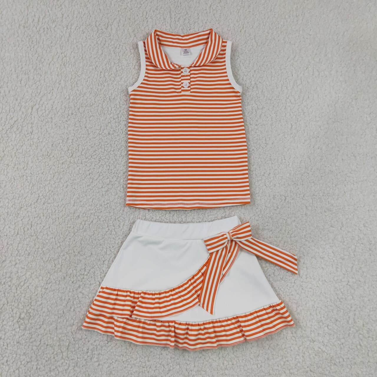 RTS NO MOQ Sibling yoga fabric Baby Girls Cute Stripe Button Vest Ruffle Short Skirt Yoga Active Set