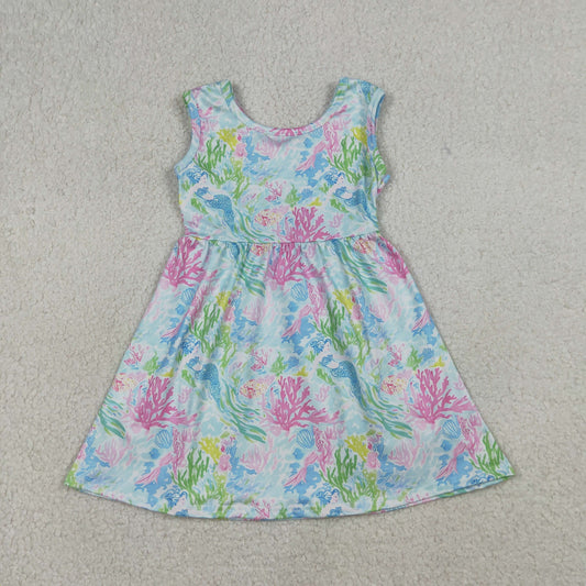 RTS NO MOQ GSD3665 Baby Girls Sleeveless Floral Print Knee-Length Dress Cute Toddler Girls Summer Dress