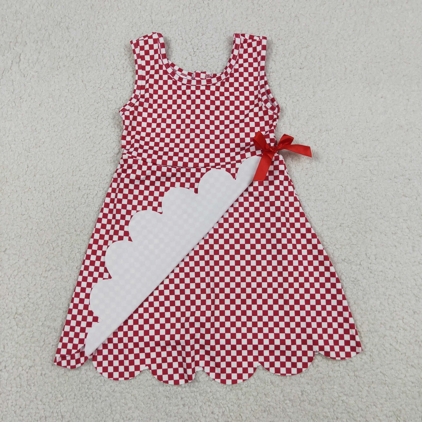 RTS NO MOQ yoga fabric GSD3669 Baby Girls Red Checked Scallop Knee Length Dress With Shorts Yoga Active Wear