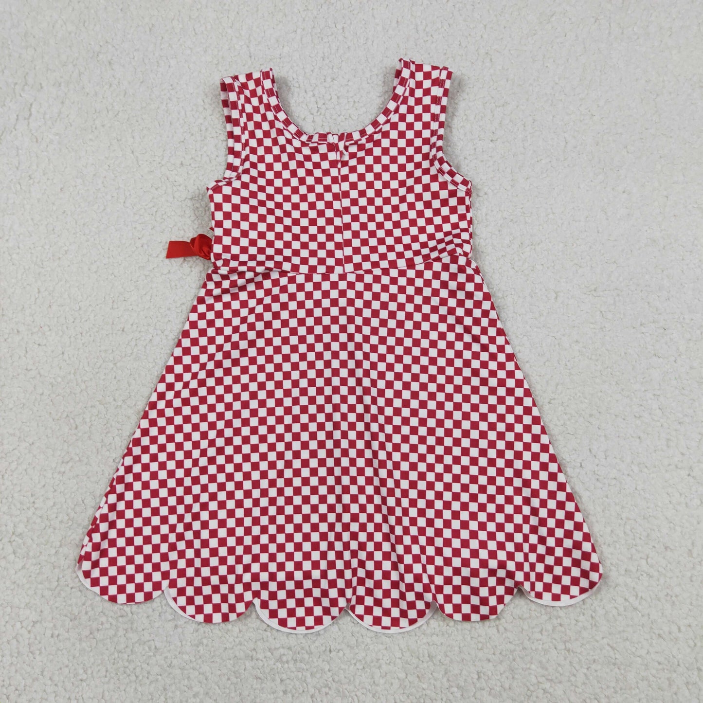 RTS NO MOQ yoga fabric GSD3669 Baby Girls Red Checked Scallop Knee Length Dress With Shorts Yoga Active Wear