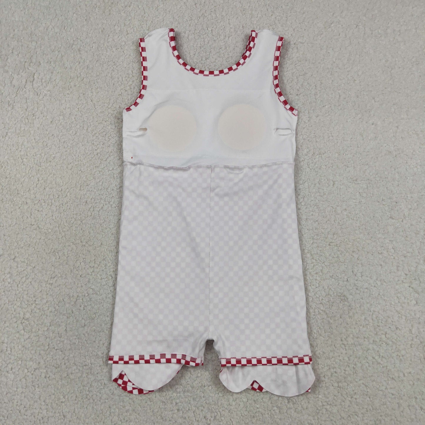 RTS NO MOQ yoga fabric GSD3669 Baby Girls Red Checked Scallop Knee Length Dress With Shorts Yoga Active Wear