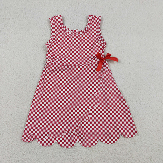 RTS NO MOQ yoga fabric GSD3669 Baby Girls Red Checked Scallop Knee Length Dress With Shorts Yoga Active Wear