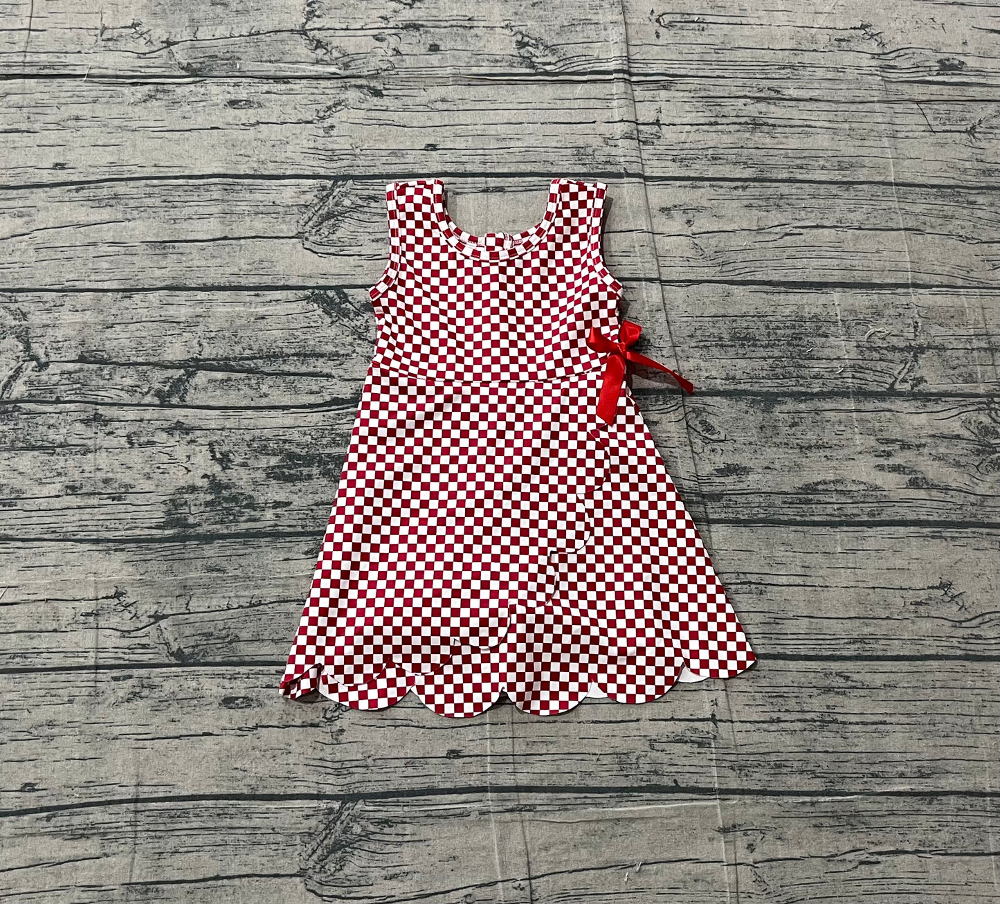 (Pre Order) No moq GSD3669 Yoga Baby Girls Cute Sweet Red Check Pattern Sleeveless Active Dress
