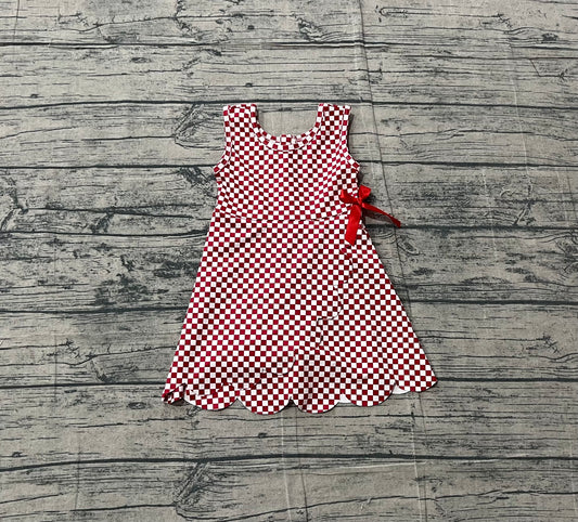 (Pre Order) No moq GSD3669 Yoga Baby Girls Cute Sweet Red Check Pattern Sleeveless Active Dress