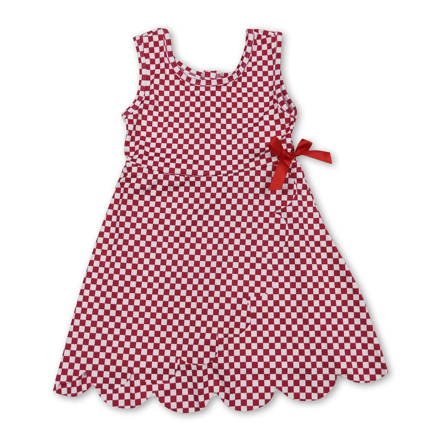RTS NO MOQ Sibling milk silk Baby Girls Checked Scallop Shorts Knee Length Dress