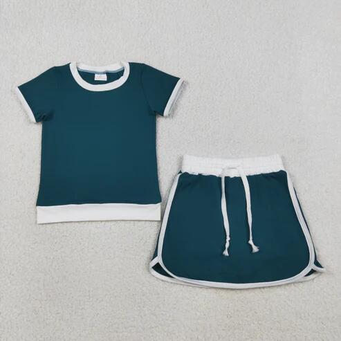 RTS NO MOQ Sibling cotton Short Sleeve Top Skirt Shorts for Summer Casual Wear Cotton Set