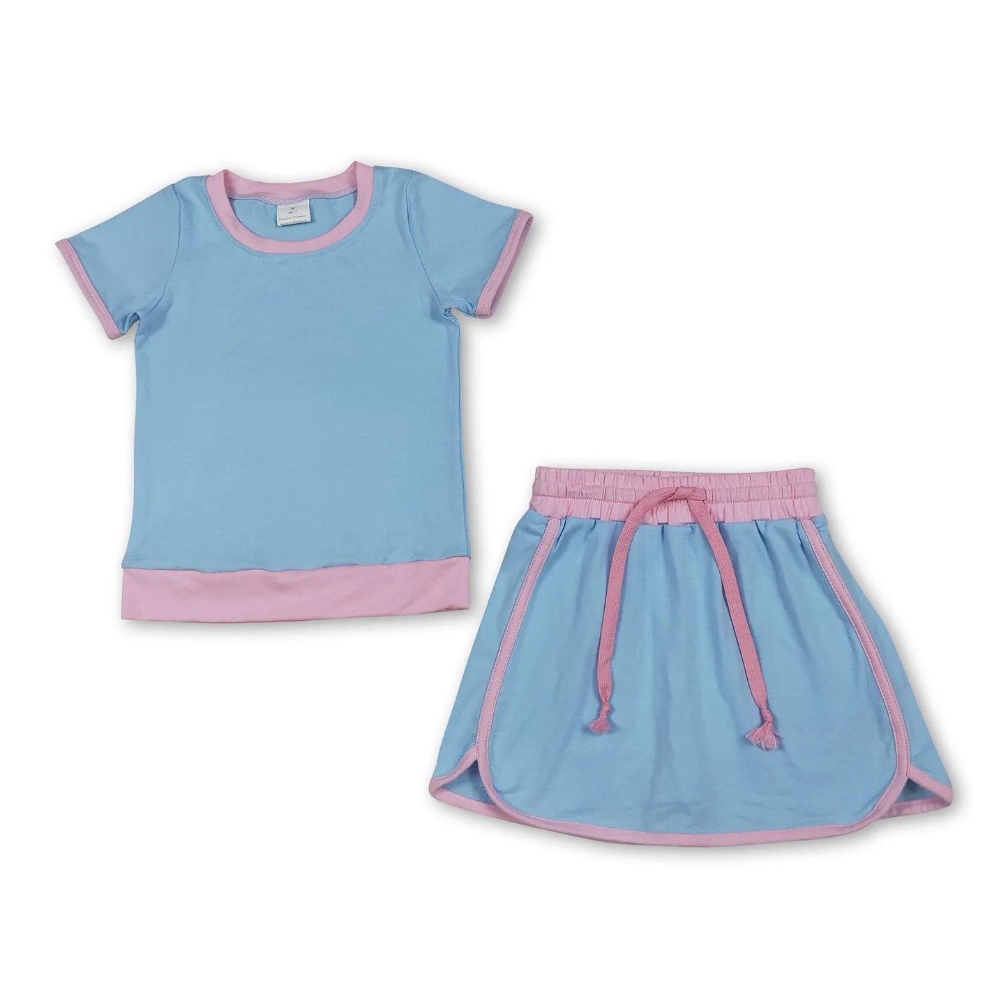 RTS NO MOQ Sibling  Mom And Me Solid Color Short Sleeve Top Skirt Shorts for Summer Casual Wear Cotton Set