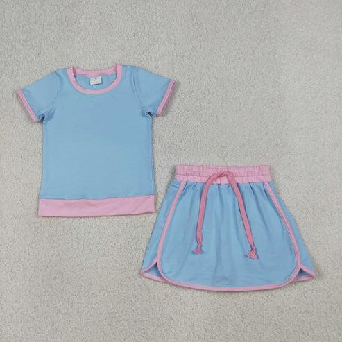RTS NO MOQ Sibling cotton Short Sleeve Top Skirt Shorts for Summer Casual Wear Cotton Set